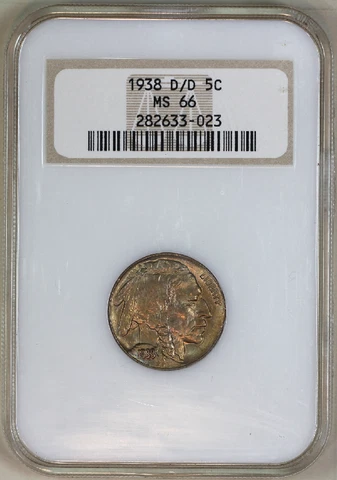 * 1938-D/D * MS66 NGC * BUFFALO NICKEL * PREMIUM QUALITY! OLD FATTY HOLDER! Cover