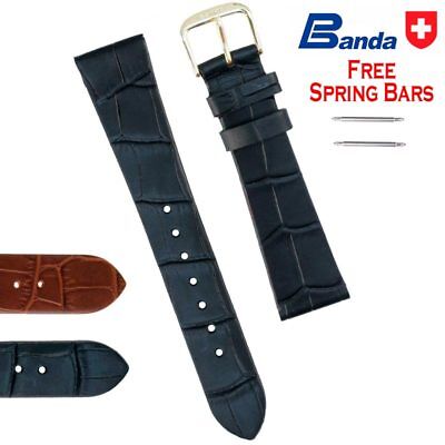 Banda Crocodile Grain Embossed Flat Leather Watch Band Strap, Sizes: 10~22mm • 14.95€