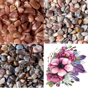 1 Pound Tumbled Gemstone Collection Red Aventurine Pink & Gray Botswana Agate - Picture 1 of 10