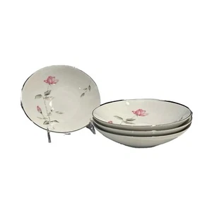 Style House DAWN ROSE Soup Bowls (4) 7" Fine China Flower Platinum Rim Serving - Picture 1 of 10