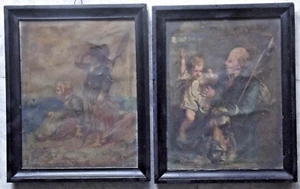 2 antiche incisioni '800 oleografie scena da Pitocchetto pescatrici e pescatore - Imagen 1 de 9