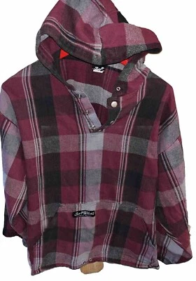 Surf Style RED GRAY Plaid FLANNEL Shirt HOODIE FP104 USA Shirt Mens Grunge Med M - Image 1 of 4