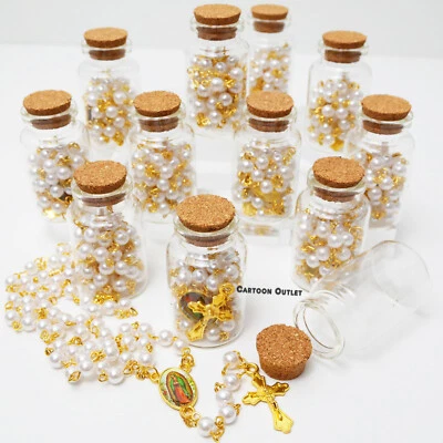 12 Guadalupe Rosario COMMUNION RECUERDOS DE BAUTIZO BODA ROSARY BOTTLE COMUNION - Image 1 of 4