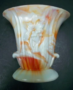 Jarrón Akro Ágata "Lirio" Escoria Vidrio Mármol Naranja Hecho en EE. UU. 658 Antiguo De Colección - Imagen 1 de 9