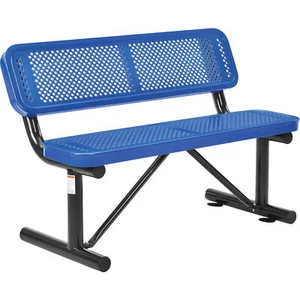 48"L Outdoor Steel Bench with Backrest Perforated Metal Blue - Picture 1 of 8