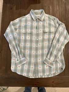 Ryan Michael Western Embroidered Shirt Women L Aztec Snap Aqua Plaid - Picture 1 of 20