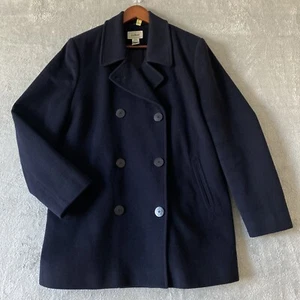 LL Bean Womens Peacoat Size 20 Navy Blue Wool Cashmere Blend Double Breasted EUC - Picture 1 of 14