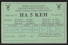 QSL Radio CARD"HA5KEH,Military Technical College,Janos Bolyai",Hungary(Q5859)
