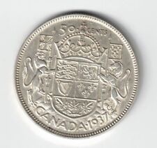 CANADA 1937 50 CENTS HALF DOLLAR KING GEORGE VI CANADIAN .800 SILVER COIN