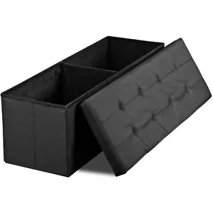 43 Inch Folding Ottoman Bench Storage Space Chest Foot Rest Stool with Lid Black - Picture 1 of 14