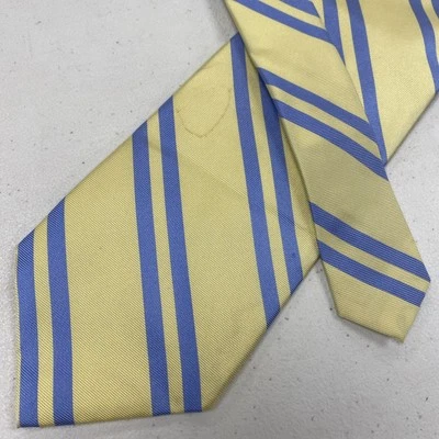 Summer Land's End USA Men's Yellow Striped 100% Silk Handmade Neck Tie - Image 1 of 4