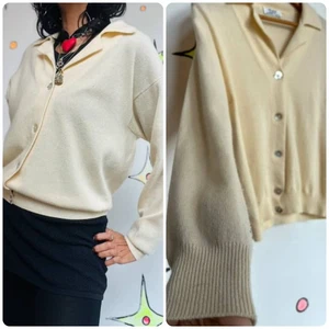 Vintage 50er Jahre beige Merinowolle & Kaschmir Pullover - kuschelig klassisch Pinup Glam M/L - Bild 1 von 10