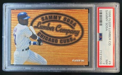 1996 Fleer Sammy Sosa Lumber Company #9 Cubs PSA 7 - Image 1 of 2