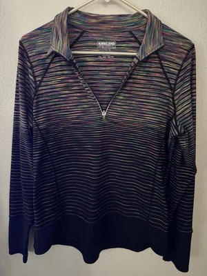 Top Kirkland Signature Colorido Rayas Manga Larga Talla Grande Cremallera Parcial Foto 1 de 4