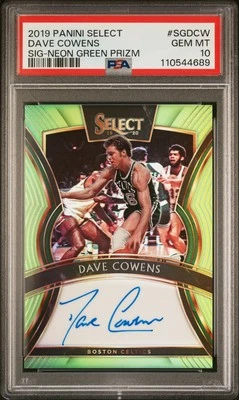 2019 Panini Select Signatures #SGDCW Dave Cowens Sig-Neon Green Prizm PSA 10 - Image 1 of 2