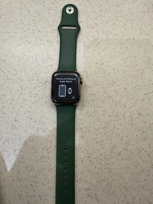 Apple Watch Serie 5 Caja de Acero Inoxidable Dorado 40mm (MWWV2LL/A) Banda Verde Foto 1 de 2