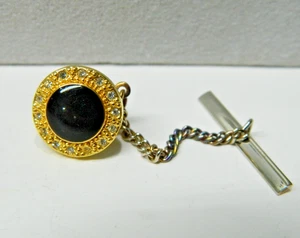 Vintage Gold tone Black stone Tie Tack/Pin - Picture 1 of 2