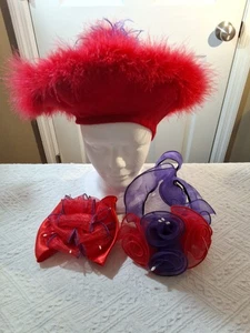 Red Feather Ladies Beret Hat W Pompom, Magnetic Strip Inside & Accessories  - Picture 1 of 14