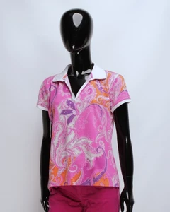 Womens BOGNER Vintage Floral Paisley Pattern Purple Short Sleeve Polo Shirt M 40 - Picture 1 of 16