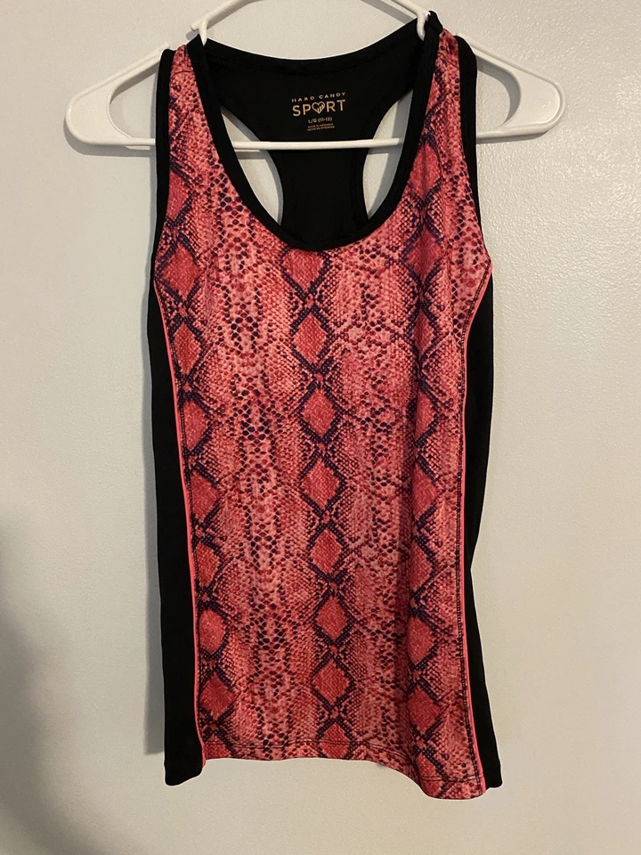 Hard Candy Sport Athletic Tank Juniors Grande 11-13 Racer Back Preto Rosa AA - Imagem 1 de 4