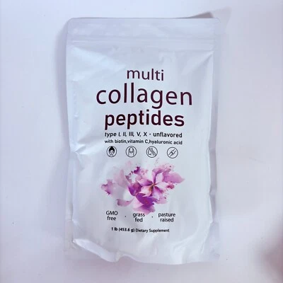 Multi Collagen Peptides Powder 1lb Grass Fed Unflavored no GMO Type I,II,III,V,X - Image 1 of 3