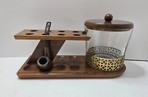 Vintage Wooden WALNUT SMOKING PIPE STAND 8 PIPE HOLDER DISPLAY RACK TOBACCO - Picture 1 of 12