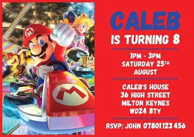 Super Mario Bros Digital Birthday Party Invitations - Personalised Invite - Image 1 of 4