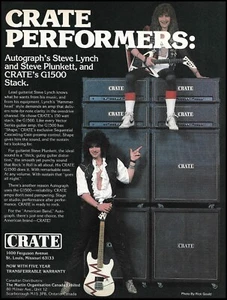 Autograph band Steve Lynch & Steve Plunkett 1988 Crate G1500 guitar amp ad print - Picture 1 of 3