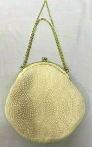 Weiße Mandel Perlen Handtasche mit goldener Kette Tasche Hongkong Vintage 7x7" - Bild 1 von 5