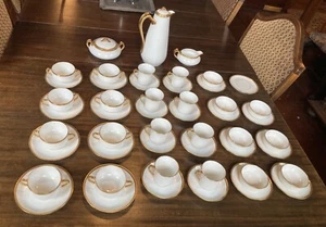50 piece Vintage Haviland Limoges Chocolate Pot Cups Bullion Ramekin gold/white  - Picture 1 of 12