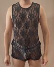 Andrew Christian Unleashed By Ac Lace Gym Muscle Tee Tank Top Black Size Xl