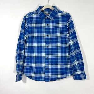 Cat & Jack Boy’s Size 8 Blue Plaid Flannel 100% Cotton Collared Dress Shirt - Picture 1 of 7