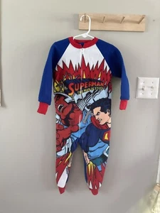 Vintage Superman Pajamas DC 1 Piece Zipper Boys Kids Youth Size 5 90s - Picture 1 of 5