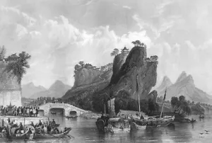 China CLIFF ROCK OF VIEWS YANGTZE RIVER BRIDGE TEMPLE ~ 1842 Kunstdruck Gravur - Bild 1 von 1