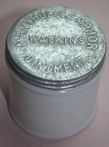 VINTAGE WATKINS MENTHOL-CAMPHOR OINTMENT MILK GLASS JAR WITH  LID EMPTY - Bild 1 von 1