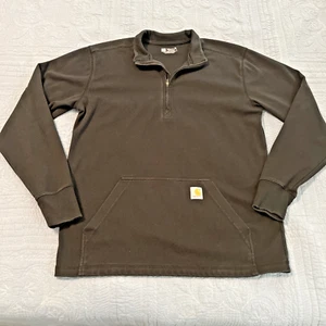 Carhartt 1/4 Zip Pullover MENS LARGE Black Thermal Style Relaxed Fit Pockets - Picture 1 of 12