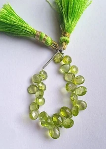 30 Ct Natural Faceted Green Peridot Pear Shape Cut 4 Inch Strand Beads Necklace - Picture 1 of 12