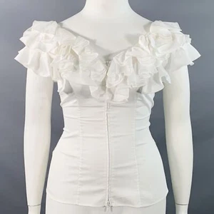 ANNE FONTAINE Size 10 White Cotton Ruffled Sleeveless Dress Top - Picture 1 of 7