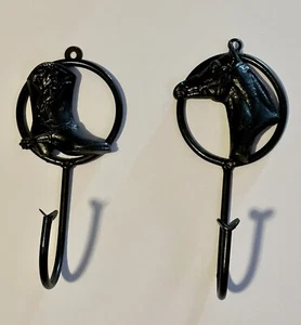 Western Cast Iron Horse and Cowboy Boots Large Wall Hooks Coat Hat Towel Hanger - Picture 1 of 2