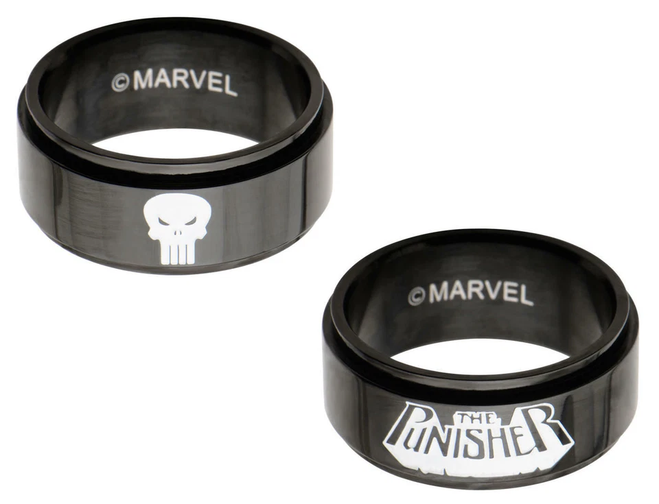 Anillo giratorio de acero inoxidable enchapado en PVD negro Marvel Punisher Foto 1 de 1