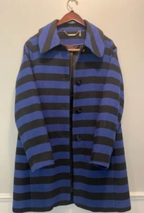 Trina Turk Zoey Topper Coat Jacket 8 M Black Blue Striped Retro Mod Peacoat - Picture 1 of 3