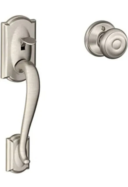 Schlage Camelot Front Entry Handle and Georgian Knob - Satin Nickel (FE285 CAM 619 GEO)