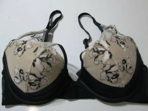 Calvin Klein Bra Size 32D Black Underwired Push-Up Adjustable Strap Sheer Floral - Picture 1 of 8