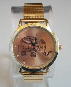 Women's Good Luck Elephant Casual Stretch Band Gold Finish Fashion Wrist Watch - Picture 1 of 4