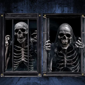 2 Piezas Terror Halloween Decoraciones Ventana Fantasma Silueta Cubierta Ventana Con Bl... - Imagen 1 de 11