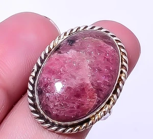 Black Manganese In Rhodonite Silver Plated Jewelry Ring Adjustable (R21) - Picture 1 of 6