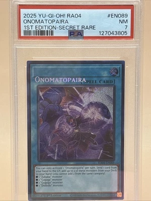 PSA 7 Onomatopaira 2025 Yu-Gi-Oh! RA04 Misprint Error 1st Ed Secret Rare #EN089 - Image 1 of 4