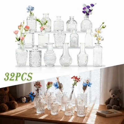 Glasflaschen Vasenset 32 Stück Mini Vasen Set Blumenvase Tischdeko Vase für Deko - Bild 1 von 4