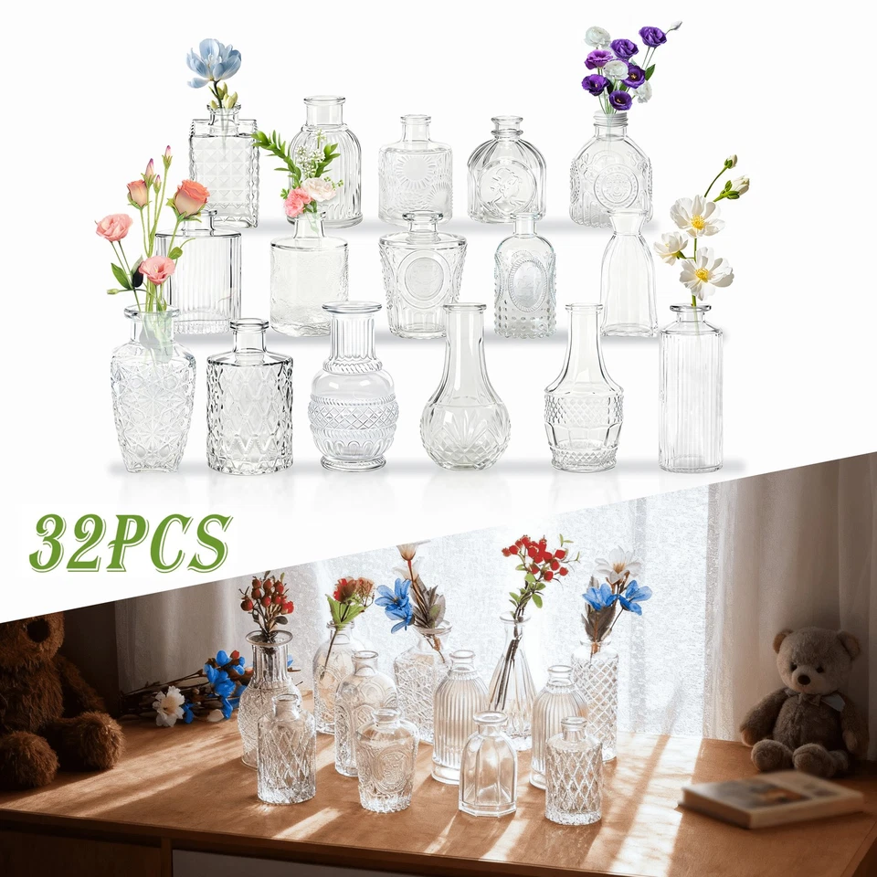 Glasflaschen Vasenset 32 Stück Mini Vasen Set Blumenvase Tischdeko Vase für Deko - Bild 1 von 4