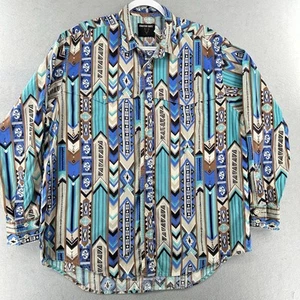Vtg Frontier Series Shirt Mens Size X-Large Teal Tan Western Aztec Native Cowboy - Picture 1 of 9